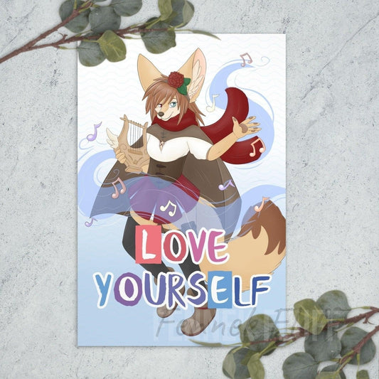 Bard Fennec Fox - Love Yourself! - Standard Postcard Fennek Fluff Fennek Fluff Card