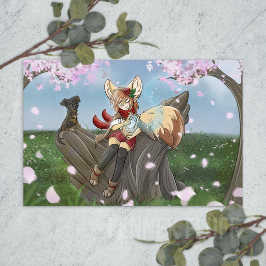 Fennec Fox Bard Girl - Standard Postcard Fennek Fluff Fennek Fluff Card