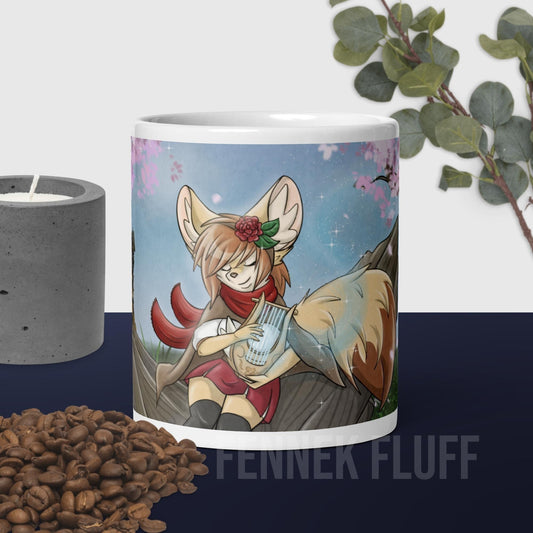 Fennec Fox Bard Girl - White glossy mug Fennek Fluff Fennek Fluff Mugs