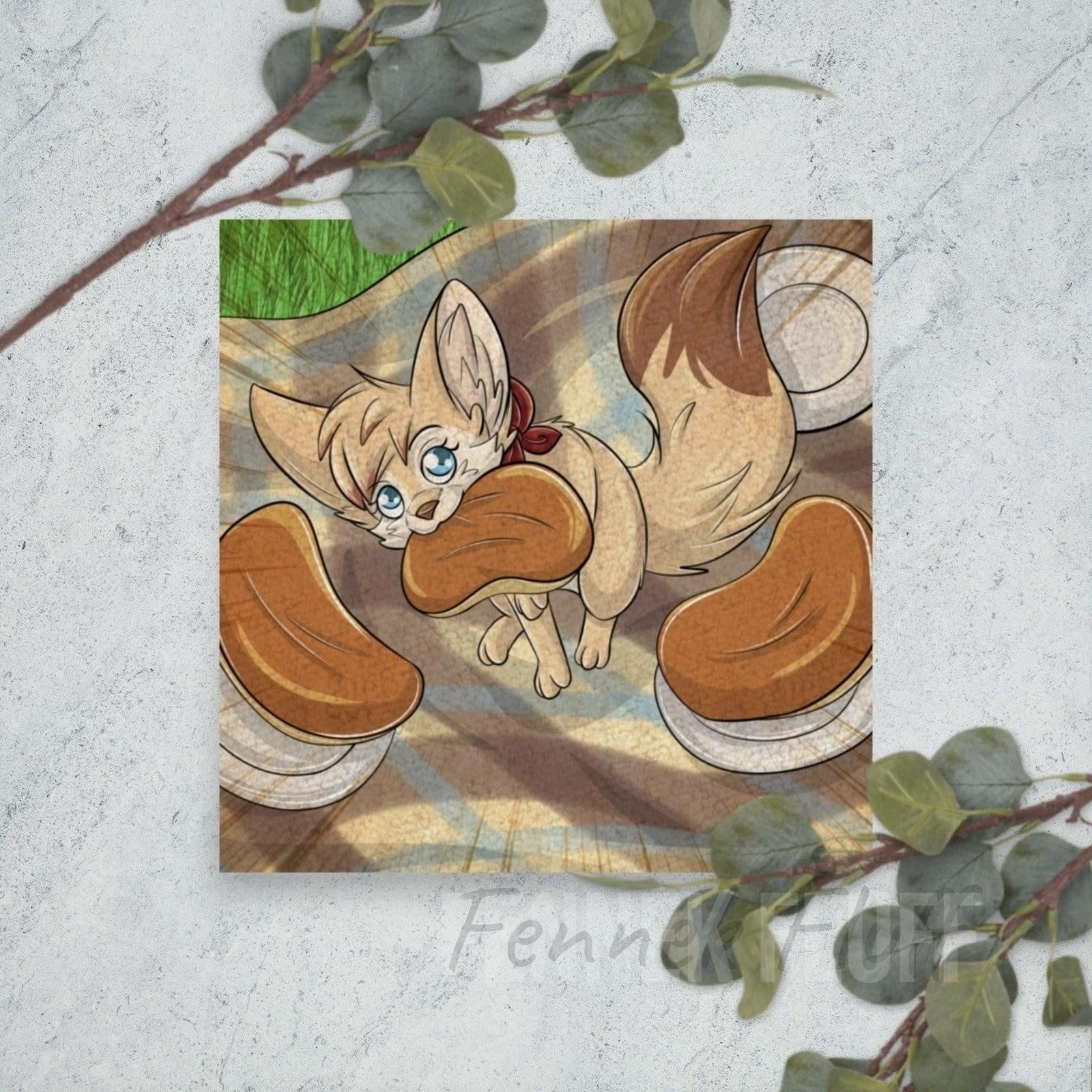 Fennec Fox - Steal the Pancakes - Poster Fennek Fluff Fennek Fluff Mural