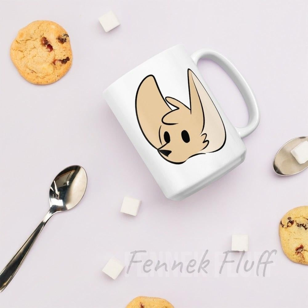 Fennec fox logo - white glossy mug Fennek Fluff Fennek Fluff Mugs